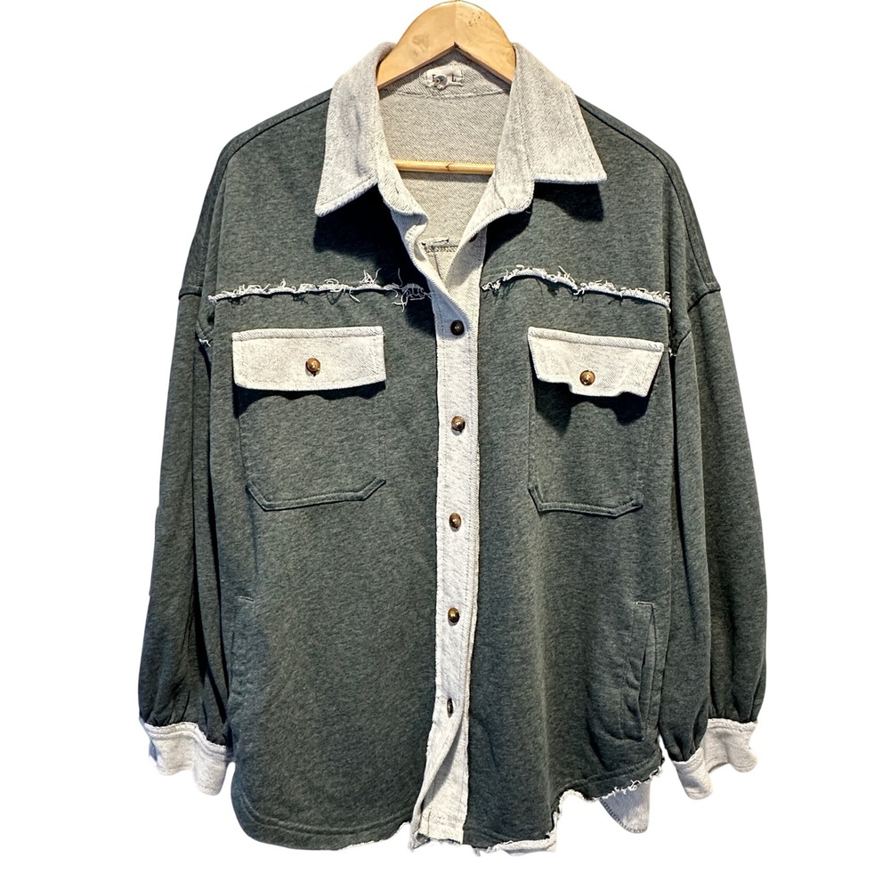 POL Terry Shacket Womens‎ Small Oversized Raw Hem Button Up Casual Jacket BWT424